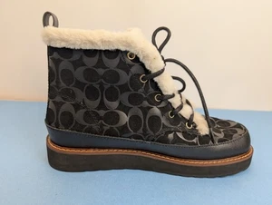 Coach Imani Boots Black Signature Jacquard Faux Fur Lined Women's Size 11 - Picture 1 of 19