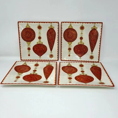 Set of 4 222 Fifth Constantine Red Square Salad Plates 8 1/4" NWOB