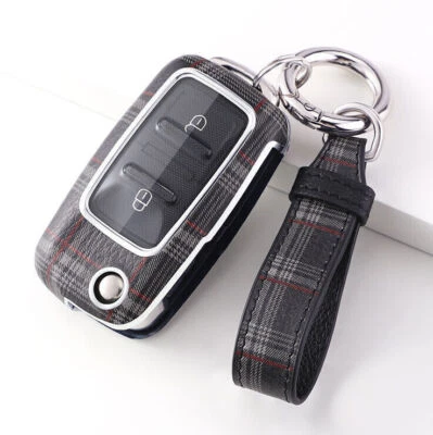 Funda con llave abatible a cuadros para Volkswagen Golf Polo Jetta Tiguan Passat Foto 1 de 4