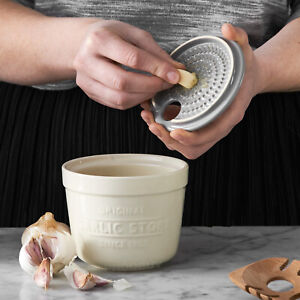 Glazed Ceramic Garlic Store Storage Jar Pot Container Canister with Grater Lid