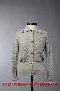 St John Strickpullover offenes Gitter silber platin meliert Gr. P neu mit Etikett UVP 495 $ - Bild 1 von 2
