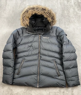 Chaqueta Marmot Mujer Grande Gris Ithaca Puffer Down 700 Relleno Capucha Piel Sintética Foto 1 de 4
