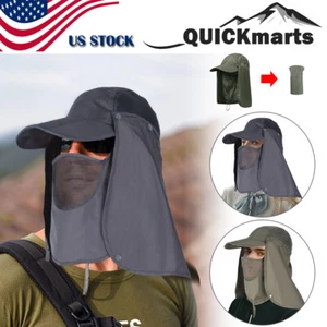 Foldable Fishing Cap w/ Face Mask Neck For Flap Outdoor Fishing Baseball Sun Hat - Picture 1 of 16