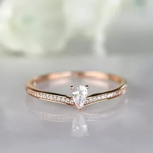 2.25Ct Pear Cut Simulated Diamond Pretty Engagement Ring In 14k Rose Gold Plated - Picture 1 of 4