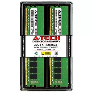 A-Tech 32GB 2x 16GB PC4-21300 Desktop DDR4 2666 MHz DIMM 288-Pin Memory RAM Kit - Picture 1 of 7