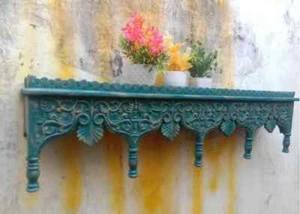 Estante de pared de madera artesanal vintage de diseño tradicional indio montado en la pared - Imagen 1 de 7