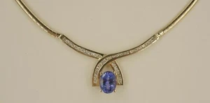 14k Gold Tanzanite & diamond 18" Omega Necklace! - Picture 1 of 10