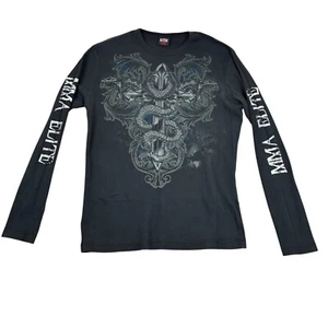 Vintage Y2K MMA Elite Shirt Men's XL Black Long Sleeve Thermal Grunge Gothic - Picture 1 of 8