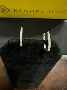 Kendra Scott Ellen Luxe in Sterling Silver Huggie Earrings in White Sapphire - Picture 1 of 5