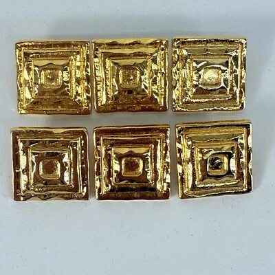 Vintage Button Square Pyramid Lot Gold Toned Metal Sewing 6 Pieces - Image 1 of 4