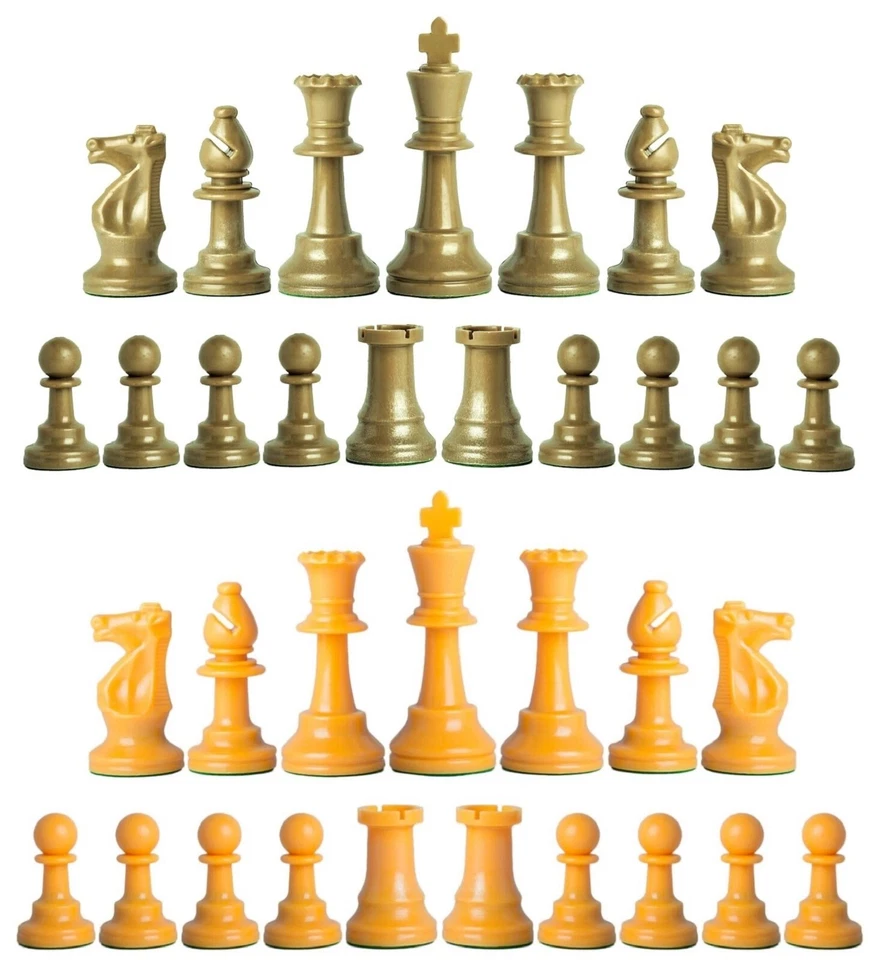 Staunton 三重加权国际象棋棋子 – 套装 34 卡其色金色和黄色 - 4 皇后区   — 第 1/4 张图片