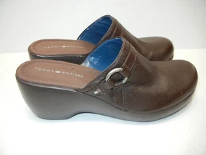 Tommy Hilfiger Women's Clog Wedge Shoes Size 9 1/2 M Closed Toe Leather Brown - Picture 1 of 6