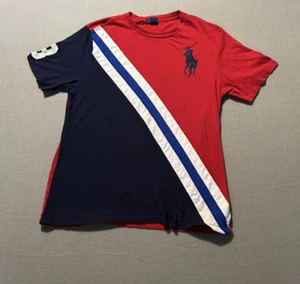 Polo Ralph Lauren camicia ragazzo XL ROSSO BIANCO BLU Big Pony #3 manica corta preppy - Foto 1 di 8