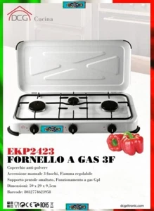 Fornello a Gas 3 Fuochi Campeggio Balcone Terrazzo Coperchio Anti-polvere GPL - Imagen 1 de 2