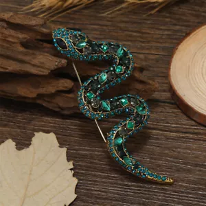 Beautiful Vintage Art Style Large Crystal Snake Brooch Badge Pin Gift - Picture 1 of 12