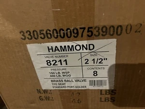 Hammond 8211 2 1/2” Brass Ball Valve New - Picture 1 of 2