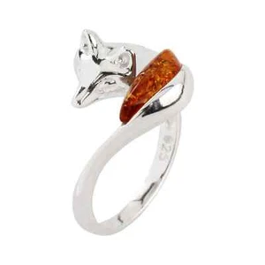 FOX RING BALTIC AMBER STERLING SILVER FOX RING NEW - Picture 1 of 4