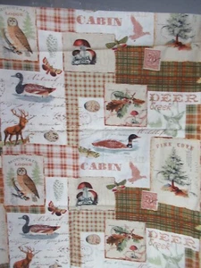 "NORTH MEMORIES" ANIMAL PATCH OWL DUCK DEER COTTON FABRIC 25X43 INCHES NEW - Picture 1 of 8