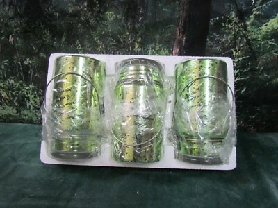 3-VALERIE PARR HILL MERCURY GLASS MASON JAR CANDLE HOLDERS GREEN - Изображение 1 из 4