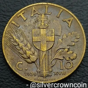 Italy 🇮🇹 10 Centesimi 1939 R XVII. KM#74a. Ten Cents coin. V. Emanuel lll WWll - Picture 1 of 7