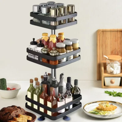 3 Tier Lazy Susan Spice Rack Metal Rotate Height Adjustable Seasoning Organizer - Image 1 of 4