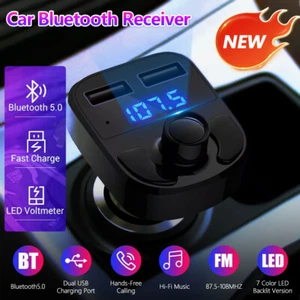 Bluetooth 5.0 Car Wireless FM Transmitter Adapter 2USB PD Charger AUX Hands-Free - Picture 1 of 9