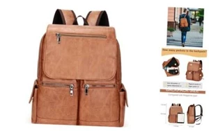 Laptop 14inch Leather Backpack Vintage Casual Daypack for Travel Work - Picture 1 of 6