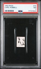 CARL HUBBELL Giants RARE 1950/1952 R423 #49 Orange Back Baseball Card PSA 7