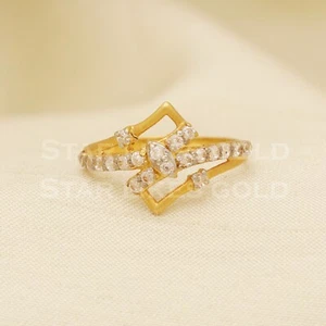 Gold Ring 18K Solid Gold Ring Genuine Hallmarked 916 Handcrafted Size 5.5 US - Picture 1 of 6