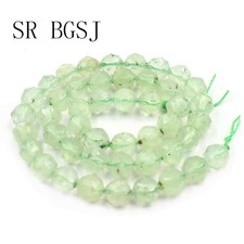 Jewelry DIY Round Polygonal Faceted Prehnite Gemstone Beads Strand 15" 8mm