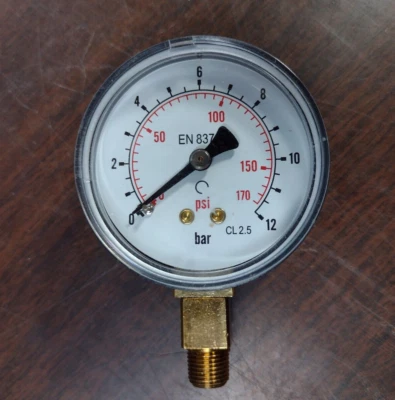 OO338GIREVOLE PRESSURE GAUGE 0-170 PSI (0-12 BAR) 1/4" NPT NEW IN BOX EN 837-1 - Image 1 of 4