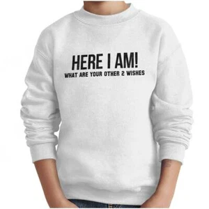 Here I Am Funny Attitude Ego Sarcastic Humor Youth Fleece Sweatshirt Boy or Girl - Picture 1 of 4