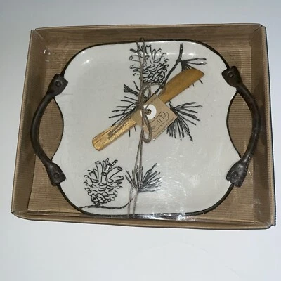 MUDPIE PINECONE Cheese CharcuterieTray Set With Serving Knife Ceramic New In Box - Image 1 of 4