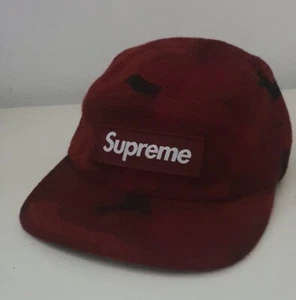 FW17 Supreme Camo Wool camp cap Burgundy Hat Red Box Logo - Picture 1 of 10