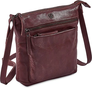 Women'S Real Leather Small Triple Zip Crossbody Bags Purse Travel Bag - Picture 1 of 7