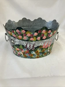 China Creation Co Decorative Tin Container Garden Painting Handpainted VG USED - Picture 1 of 9