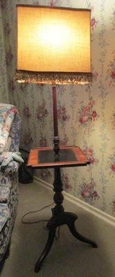 19th C. Regency Style Mahogany Lamp Table w/ Tooled Leather Shelf & Shade - Image 1 of 3