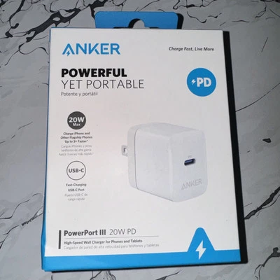 Cargador de pared bloque carga rápida Anker PowerPort III 20W PD USB-C iPhone Samsung Foto 1 de 2
