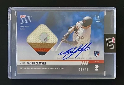 2019 Topps Now Four Color Game Worn Jersey Mike Yastrzemski Auto 05/49 RC - Image 1 of 2