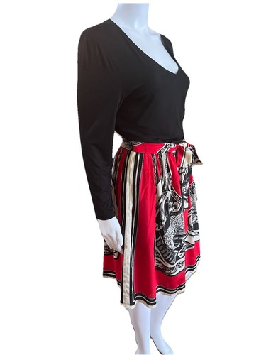 CHANEL Abito DKNY taglia M (8 10) nero vero amore sciarpa stampa gonna seta finto 2 pezzi $275