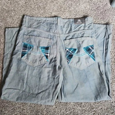 Red Ape Denim Size 44x34 Gray and Blue Plaid Y2K Style Causal Hip-Hop Jeans - Image 1 of 4