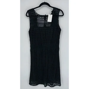 NEU Anthropologie Line & Dot Häkelkleid schwarz groß gefüttert Cut-Out Rücken Akzent - Bild 1 von 9
