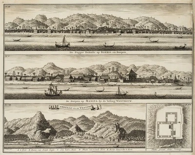 F. OTTENS (1700-1770), Festungen in Indonesien, um 1724, Kupferstich Barock - Bild 1 von 4