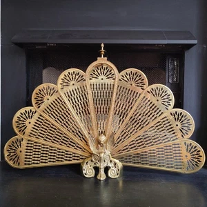 Pátina abanico gárgola pantalla chimenea grifo pavo real victoriano de latón vintage - Imagen 1 de 24