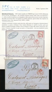 1862 SARDEGNA 40 C VERMIGLIO MATTONE TORINO 23/4 LIONE CERTIFICATO - F/4297 - Picture 1 of 1