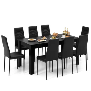 Modern Rectangular Kitchen Table Set with 8 PVC Leather Dining Chairs Black - Picture 1 of 8