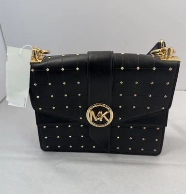Bolso Bandolera Michael Kors Greenwich Negro Pequeño Tachonado Imitación Cuero, Bolso Foto 1 de 4