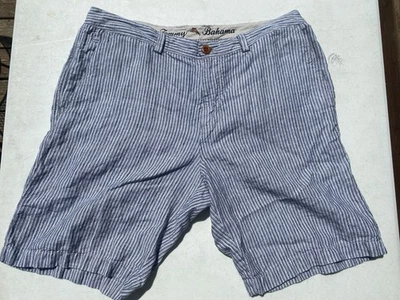 Tommy Bahama ~Men's Size 34~ White/Blue Striped Chino Casual Shorts 100% Linen. - Image 1 of 4