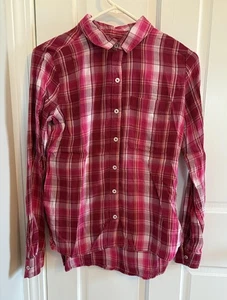 Camisa SO Perfect Mujer Pequeña Borgoña Cuadros Abotonada Manga Larga Relajada - Imagen 1 de 7