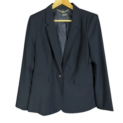 Women's DKNY Navy Blue Classic Single Button Office Work Party Blazer - 14 - Image 1 of 4